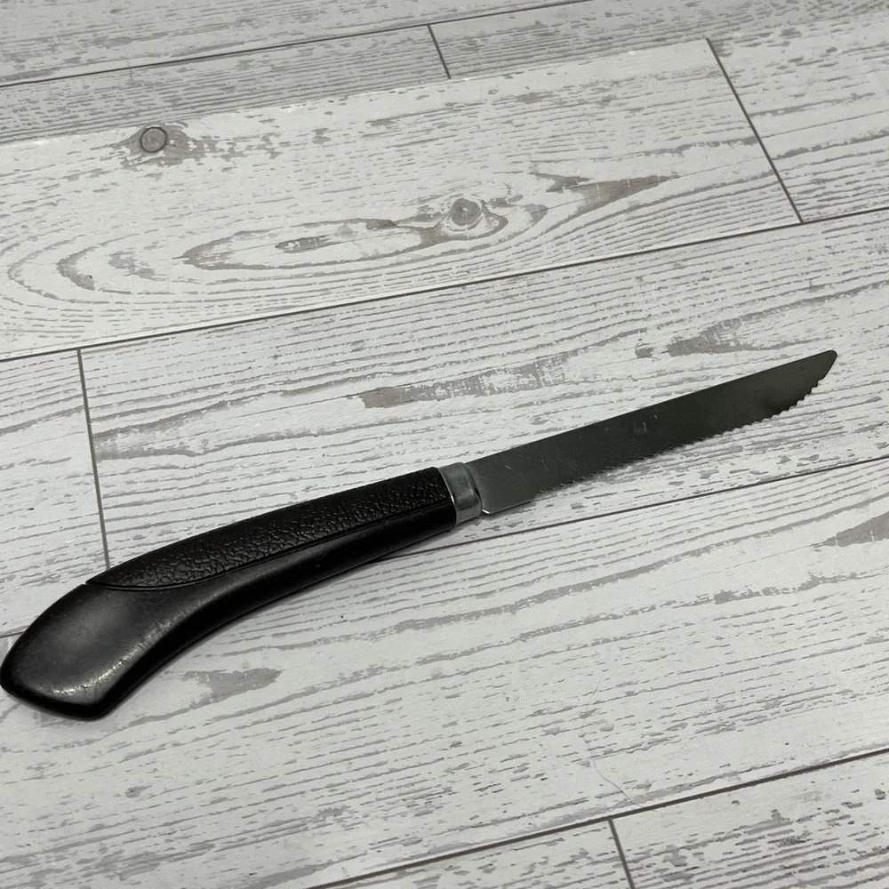 Ginsu Serrated Utility Knife Stainless Steel Black Handle Made in USA 8 Inch